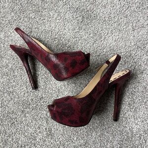 Elegant Maroon Leopard Print Slingback Heels
